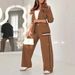 Women's Clothing Fashion Solid Color Temperament Commuting Elegant Ribbed Two-Piece Workwear Set - Solid Color Office Outfit For Women_ecoleips.com