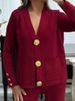 K Casual Fashion Two-piece Set For Women; Versatile Metal Button Knitted Cardigan Sweater With Wide-leg Pants Set._ecoleips.com