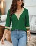 Verve New Style Women's V-neck Lace Casual Solid Color Shirt_ecoleips.com