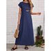 Women's Clothing Summer New Simple Style Women's Round Neck Short Sleeve Loose Casual Long Solid Color Dress_ecoleips.com