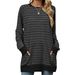 2025 Autumn And Winter New Striped Contrasting Round Neck Long Sleeved Pocket Hoodie T-shirt For Women_ecoleips.com