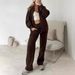 Women's Clothing New Fashion Casual Suit Solid Color Long Sleeved Sweatshirt Zipper Trousers Two Piece Suit_ecoleips.com