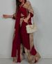 Women's Color-Block Two-Piece Suit Set - Relaxed Shirt & Flowy Pants Stylish Trousers Top Combo In Red Blue Navy Green Burgundy_ecoleips.com