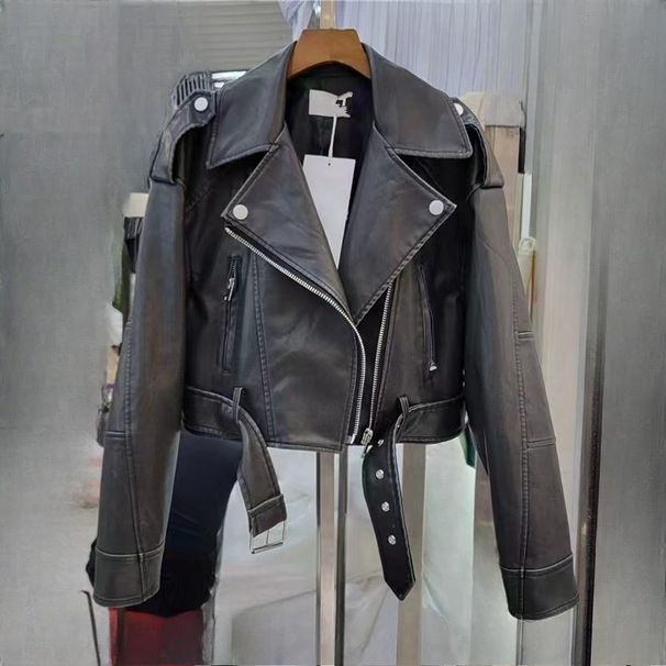 K Retro Leather Jacket, Women's Short Style, New Casual, This Year's Popular Motorcycle PU Leather Jacket_ecoleips.com