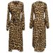 Summer New Style Women's Dress Leopard Print V Neck Long Sleeve Tie Waist European American Clothing_ecoleips.com