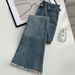 K Retro Micro Flared Jeans For Women, High Waisted Elastic Slim Straight Leg Pants With Frayed Edges, Floor Length Flared Pants For Women_ecoleips.com