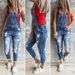 K European And American Retro Perforated Elastic Denim Strap Pants_ecoleips.com
