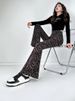 Leopard Print Flare Pants – High-Waisted Stretchy Bell Bottom Pants For Women (Coffee/Gray, M-XXL)_ecoleips.com