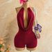 Sultry Red Halter Neck Jumpsuit For Women - Bodycon Stretchy Shorts Romper, Sexy Backless One Piece Outfit For Vacation, Party, Club_ecoleips.com
