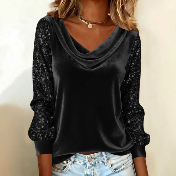 2025 New Independent Station European And American Cross-Border Fashion Women's Velvet Pile Collar Sequin Patchwork Long_ecoleips.com