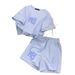 Women's Clothing New Loose And Stylish Blue Thin Shorts Running Two Piece Suit_ecoleips.com