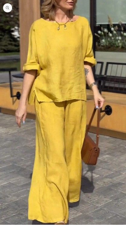 Women's Clothing Summer New Cotton And Linen Suits For Women Fashion Solid Color Loose Casual Trousers Two Piece Suit_ecoleips.com