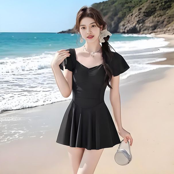 Women's One Piece Swimsuit Solid Color Conservative Flattering Slimming Suitable For Students Hot Springs And Vacations_ecoleips.com