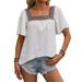 Elegant Summer Vacation Blouse With Lace Embroidery, Square Neckline & Peek-A-Boo Back Detail – Flowy Short Sleeve Top For Women_ecoleips.com