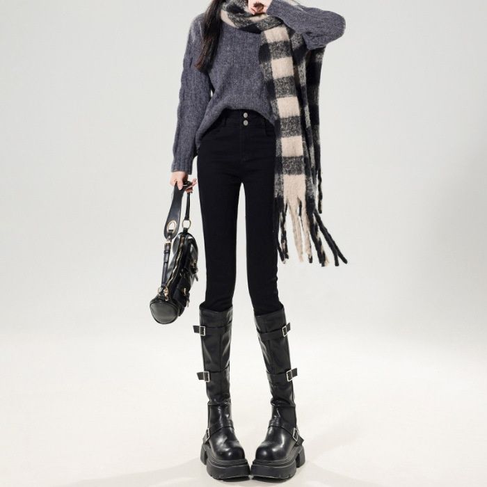High-waisted Women's Jeans 2026 New Style, Stretchy, Slimming, Height-enhancing, Tight-fitting, Skinny, Fleece-lined,_ecoleips.com
