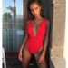 Cross-Border Beach Deep V Monokini Pure Color Bikini Waist-Cinching Swimsuit 2019 New Style Sport/ Yoga/ Fitness/ Fans Goods_ecoleips.com