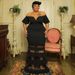 Plus Size V Neck Evening Dress See Through Fashion Bell Sleeves Sexy Independent Site Dress_ecoleips.com