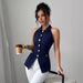 French Style Sleeveless Knit Vest – Slim Fit, Lightweight Summer Cardigan For Women (Dark Blue)_ecoleips.com