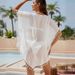Women's Clothing Solid Color Turtleneck Perspective Tassel Half Sleeve Bikini Swimsuit Blouse_ecoleips.com