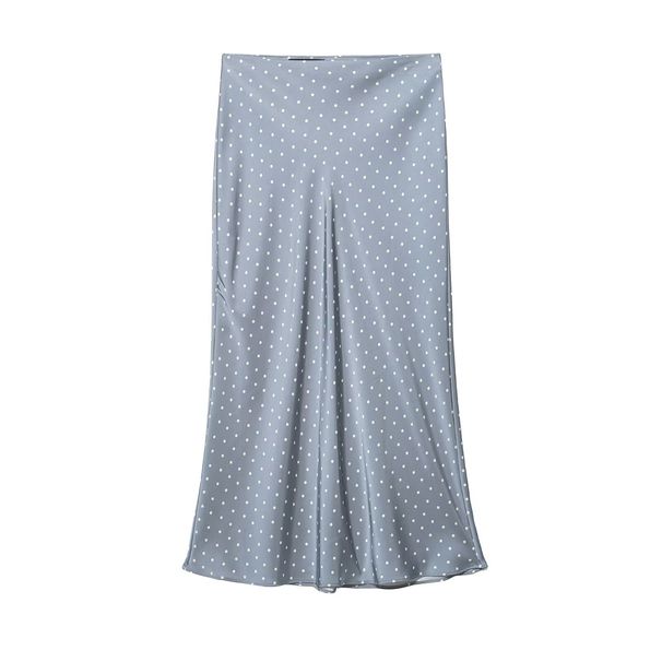 Women's Clothing Satin Polka Dot Midi Skirt Elegant Fishtail A-Line Mid-Calf Versatile Skirt For Spring/Autumn Summer_ecoleips.com