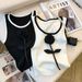 Women's Clothing Three Dimensional Flower Slim Sleeveless Vest Suspenders Ice Silk Knitted T Shirt_ecoleips.com