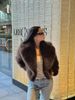 Kardashian-Inspired Faux Fur Coat Women - Short Plush Jacket With Fox Collar, Black & Brown, S/M_ecoleips.com