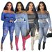 Women's Faux Denim Print Two Piece Set Autumn Winter Fashion Clothing_ecoleips.com
