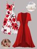 Plus Size Women's Floral Pattern Slip Dress And Long Cardigan Two Piece Set Elegant Spring/Autumn Clothing_ecoleips.com