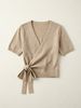 Women Lightweight Breathable Thin Knit Wrap Shirt, V-Neck Short Sleeve Side Self Tie Slim Fit Cropped Casual Knit Top_ecoleips.com