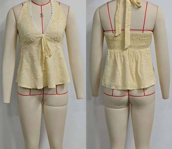 Summer Halter Neck Suspender Top For Women Solid Color Three Dimensional Tie Waist Short Strapless Style_ecoleips.com