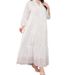 Exclusive Cross-border Plus-size Hollow Embroidered Dress, Middle Eastern Muslim White V-neck Loose Vacation Robe_ecoleips.com