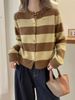 100% Pure Wool Cardigan For Women, Color Block Striped, 2026 Autumn Winter New European High-end Soft Knitted Sweer_ecoleips.com