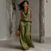 Women's Casual V Neck Color Block Cotton Linen Top with Wide Leg Pants Set Independent Store New Arrivals Summer Wear_ecoleips.com