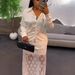 Women's Fashion Casual Long Sleeved Lace Patchwork Top And See Through Skirt Set American Style Autumn Clothing_ecoleips.com