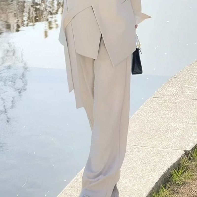girl Fashion Women's Elegant Professional Suit 2025 Spring Autumn New Lazy Style Blazer Wide-Leg Pants Two-Piece Set_ecoleips.com