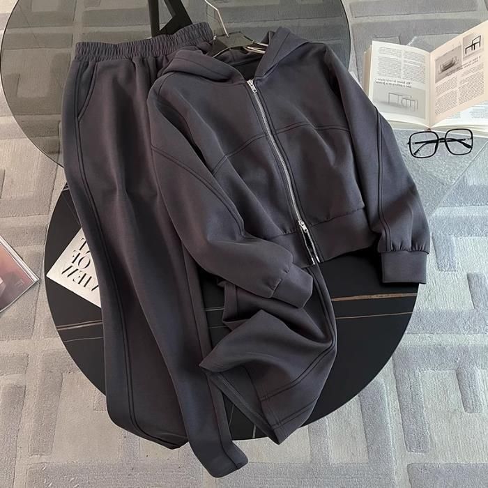 Women's Casual Sportswear Set - Autumn Fashion Zip-Up Sweatshirt & Wide Leg Pants Two-Piece Outfit_ecoleips.com