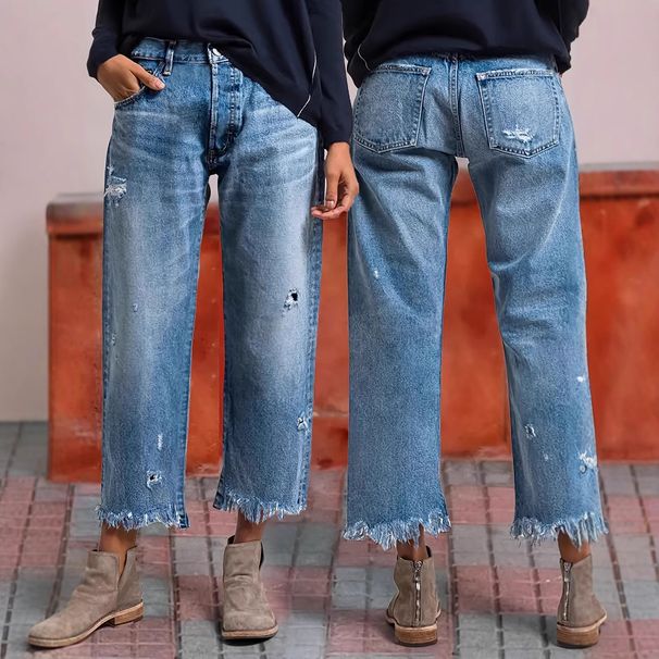 2025 Cross-Border Hot-Selling European And American New Women's Ripped Straight Non-Stretch Versatile Jeans_ecoleips.com