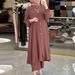 In Stock Muslim Women's Clothing Middle Eastern New Ice Silk Wrinkle Loose Solid Color Split Stand Collar Shirt Elegant_ecoleips.com