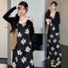 Autumn New Korean Fashion Satin Strap Printed Two-Piece Maternity Dress_ecoleips.com