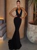 Mozision Metal Ring Halter V Neck Sexy Maxi Dress Women Elegant Black Off-shoulder Backless Bodycon Club Party Long Dresses_ecoleips.com