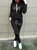 Women's European American Style Letter Print Hooded Casual Sweatshirt Tracksuit Fleece Lined Thickened Comfortable Fit_ecoleips.com