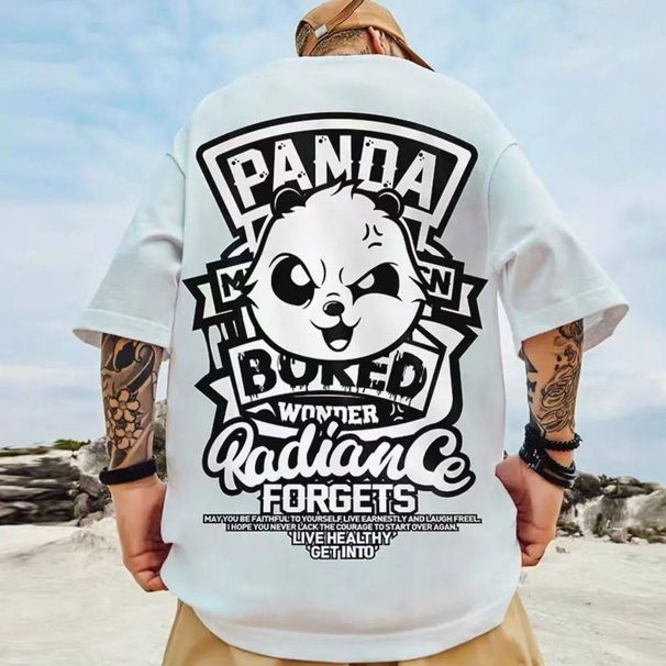 Casual Urban Fashion For Men & Women Panda Graphic Print T-Shirt Oversized Relaxed Fit 100% Cotton Unisex Streetwear_ecoleips.com