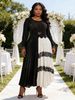 Elegant Pleated Dress for Women round Neck Printed Belt Embellished European American Style Spring Women's Clothing_ecoleips.com