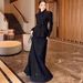 Women's Tailored Blazer & High-Waist Pencil Skirt Set – Stretch Polyester Work-to-Weekend Outfit (S-XXL, Black 3D Jacquard)_ecoleips.com