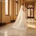 Manzhen Long Bridal Veil Ethereal Simple Wedding Dress V129 with Small Leaf Lace Trim for Women's Wedding Party Wear_ecoleips.com