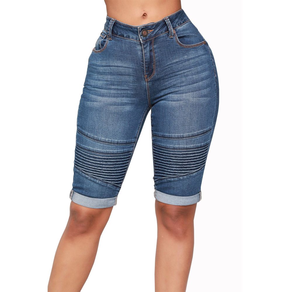 Women's Clothing Motorcycle Stretch Pants Blue Denim Women's Jeans_ecoleips.com