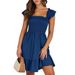 Women's Summer Square Neck Smocked Floral Print Midi Dress, Ruffle Sleeves Elegant Casual Dress_ecoleips.com