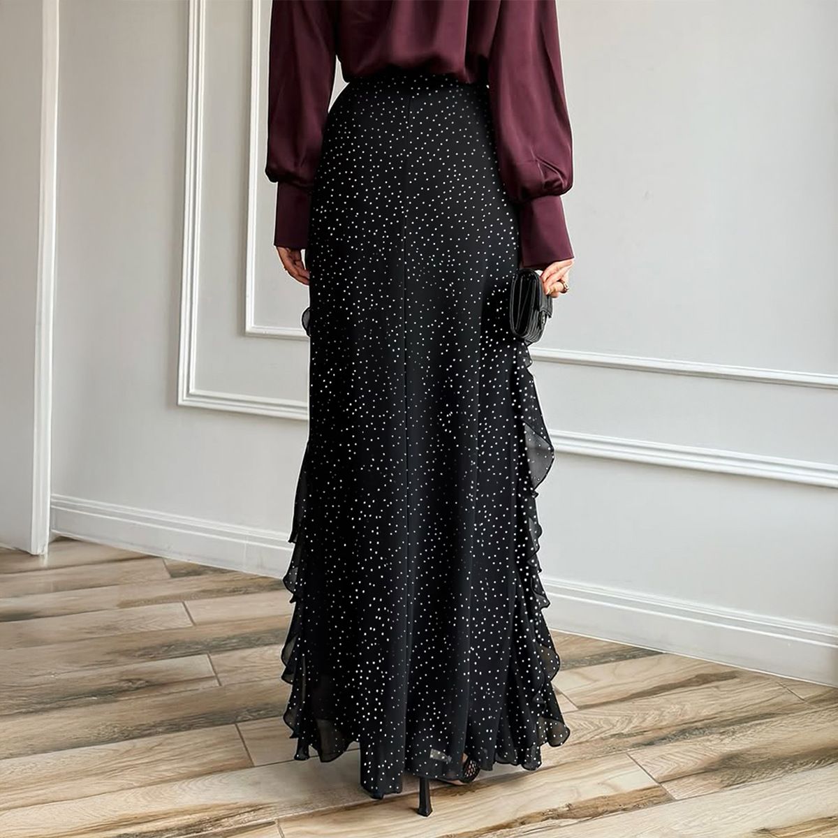 DiYun European And American Casual Vacation Polka Dot Lace Long Skirt Women's Clothing 2025 Autumn/Winter_ecoleips.com