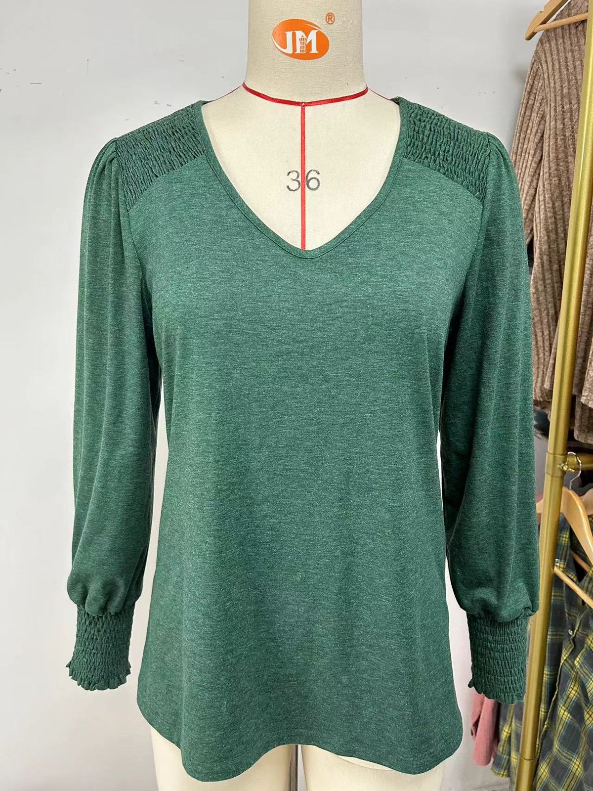 Women's Clothing 2025 Autumn/winter New V-neck Lantern Sleeves Loose Pleated T-shirt Women's Top_ecoleips.com