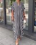 Women's Fashion Striped Cardigan Short Sleeve Dress European American Style Independent Station Side Split_ecoleips.com